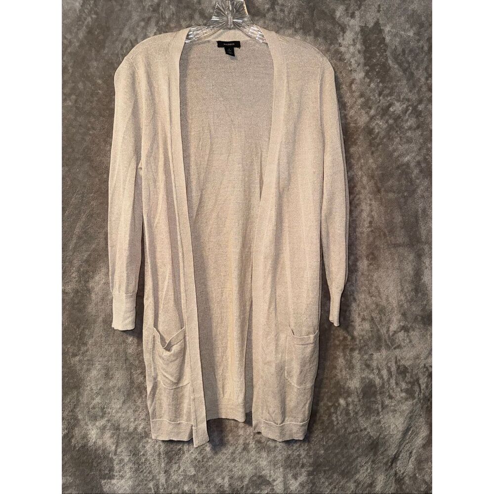 Halogen Linen Blend Pocket Cardigan Tan Small Petite Lagenlook Minimalist #784